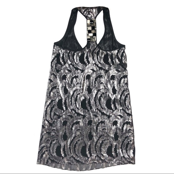 Alice & Trixie Black Racerback Dress with Metallic Silver Pattern Size XS - Picture 2 of 5